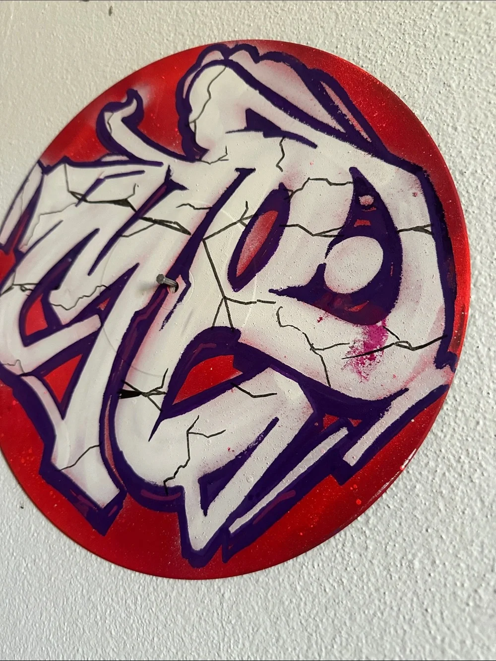Red and White Graffiti-Style Round Wall Art original painting Mr. art